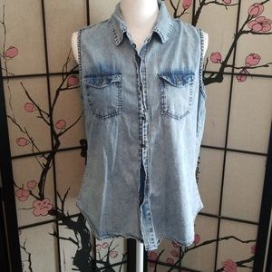 Fun & Flirt Denim-Like Button Down Shirt
